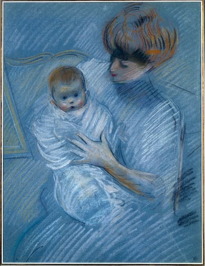Moderskab. Tegning af Paul Helleu (1859-1927), det 20. århundrede. Portræt af en mor med sit barn. Bayonne, Musee Bonnat af Paul Cesar Helleu