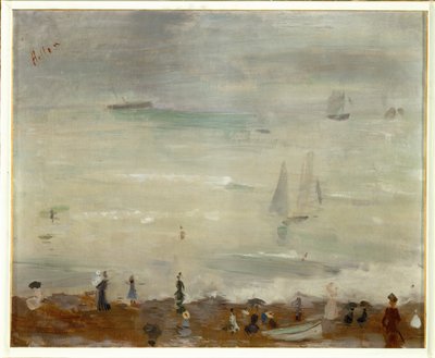 På stranden, Dieppe, indtryk, gråt hav (olie på lærred) af Paul Cesar Helleu