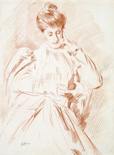 Portræt af Madame Helleu, læser, af Paul Cesar Helleu
