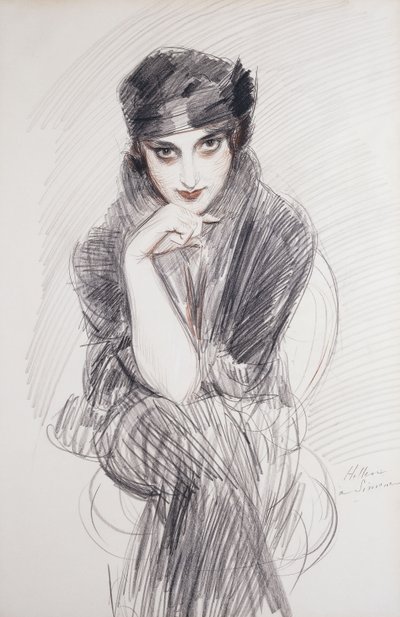 Portræt af en dame, muligvis Madam Van Cleef af Paul Cesar Helleu