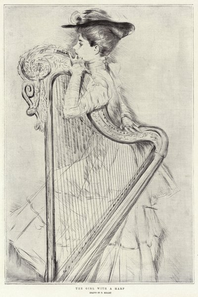 Pigen med en harpe af Paul Cesar Helleu