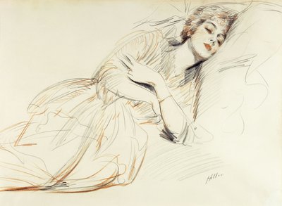 Kvinde tilbagelænet; Løgnende kvinde, af Paul Cesar Helleu