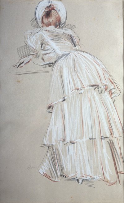 Kvinde stående lænet bagfra (pastel) af Paul Cesar Helleu
