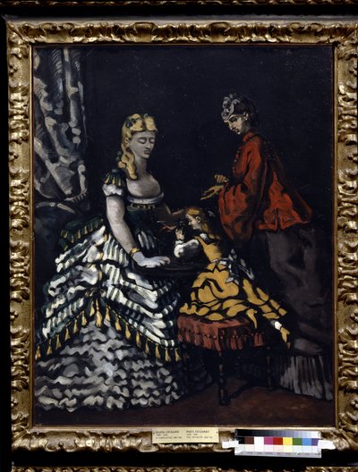 Interiør med to kvinder og et barn. Maleri af Paul Cezanne (1839-1906), ca. 1861. Olie på lærred. Sol: 91x72 cm. Impressionisme (postimpressionisme). Pushkin Museum, Moskva. af Paul Cézanne