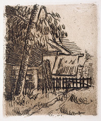 Landskab ved Auvers, indgang til gården på Rue St. Remy (ætsning) af Paul Cézanne