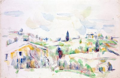 Landskab i Provence - Cezanne, Paul (1839-1906) - 1895-1900 - Akvarel på papir - 31,3x47,8 cm- Szepmuveszeti Muzeum, Budapest af Paul Cézanne