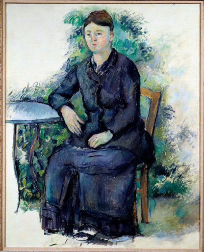 Portræt af Madame Cezanne i et havemaleri af Paul Cezanne (1839-1906) 1800-tallet søn. 0,63x0,8 m Paris, Musee de l