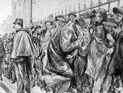 Queue outside the Palais de Justice during the trial of Marguerite Steinheil, Paris, France, 1909dani af Paul Charles Renouard