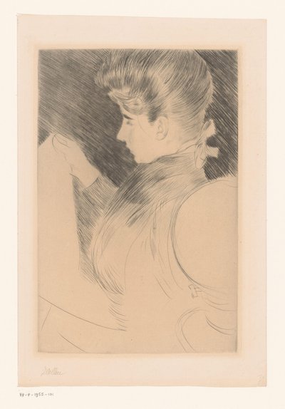 Portræt af en ukendt læsende kvinde af Paul César Helleu (signed by artist)