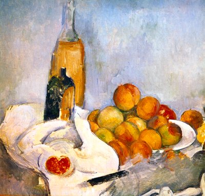 Flasker og æbler, c1870-1906 af Paul Cézanne