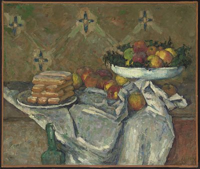 Frugtskål og tallerken med kiks, ca. 1877 (olie på lærred) af Paul Cézanne
