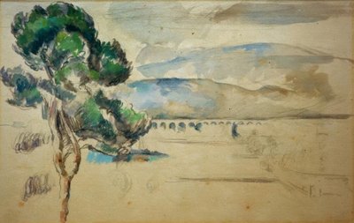 Buens dal med viadukt og et fyrretræ af Paul Cézanne