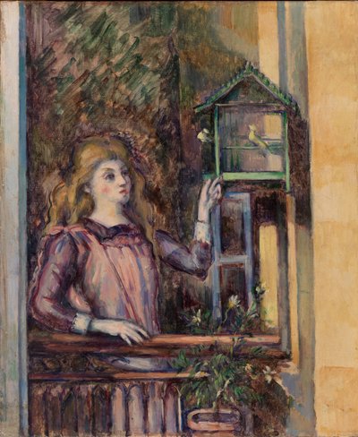 Pige med fuglebur af Paul Cézanne