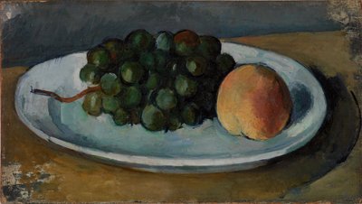 Druer og fersken på en tallerken af Paul Cézanne