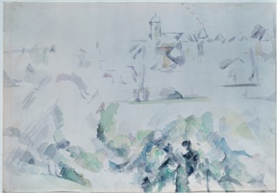Kirke og træer af Paul Cézanne