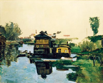 Flydende huse på en flod af Paul Cézanne