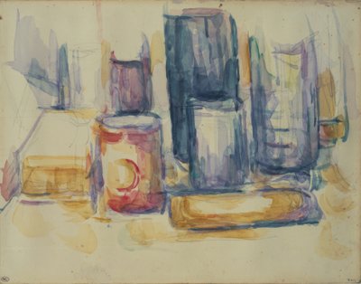 Køkkenbord: krukker og flasker af Paul Cézanne