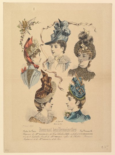 Damehatte, nr. 4671, fra Journal des Demoiselles, 1. april 1888. af Paul Deferneville