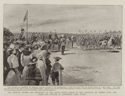 Den militære gennemgang og inspektion af New South Wales styrker af guvernøren, Sir Robert Duff, og generalmajor Hutton, i Centennial Park, Sydney af Paul Destez