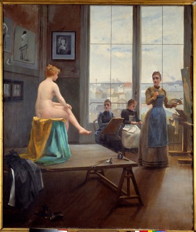 Unge piger workshop En model poserer for unge kvindelige malere. Maleri af Paul Duthoit (udført i 1858-?) 1896 Dim. 1,20 x 1,04 m Pau, kunstmuseum af Paul Duthoit