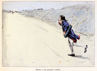 Desaix har sin første kamp: Charles Antoine Desaix de Veygoux (1768-1800) fanger en fange i Landau in der Pfalz (Tyskland), mens hæren trækker sig tilbage - illustration af Emile Boutigny (1853-1929) I "Hoche-Marceau-Desaix" af Theodore Cahu (1854-1928) -  af Paul Émile Boutigny