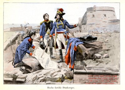 Hoche befæster Dunkerque: I 1793 forsvarer generalofficer Lazare Hoche (1768-1797) Dunkerque mod briterne ved at gøre byen for svær for fjender at køre - illustration af Emile Boutigny (1853-1929) I "Hoche-Marceau-Desaix ” af Theodore af Paul Émile Boutigny