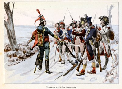 Marceau arrete des deserteurs: Francois-Severin Desgraviers Marceau (1769-1796) tilbageholder soldaterne fra den republikanske hær i Vendee (85) - Illustration af Emile Boutigny (1853-1929) I "Hoche-Marceau-Desaix" af Theodore Cahu ( 1854-1928) - Privat ko af Paul Émile Boutigny