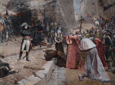 Belejringen af Pavia fra maleriet af Boutigny - Første koalition: oprør af befolkningen i Pavia (Italien) mod Napoleons franske tropper den 23. og 24. april 1796 under det første italienske felttog (1796-1797) efter maleriet af Paul- Emile Bouti af Paul Émile Boutigny