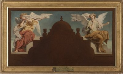 Skitse til kirken Saint-Etienne-du-Mont: Deux anges assis, i 1874 (olie på lærred) af Paul Felix Guerie