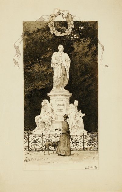 En elegant dame ved statuen af Goethe, 1888 af Paul Fischer