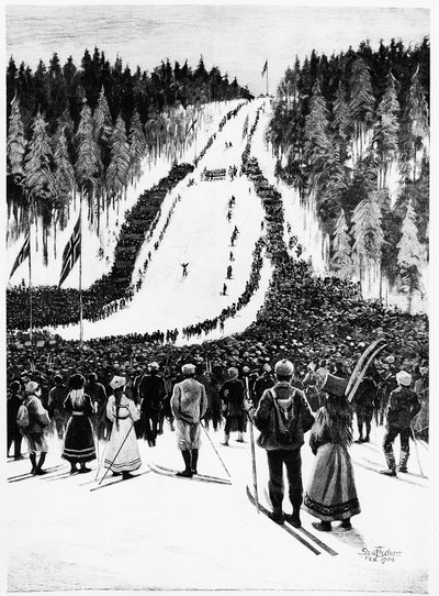 Ski: Det norske derby, skiløbet - tegning af Paul fisher, feb. 1900, Bibl. des Arts Deco. af Paul Fischer