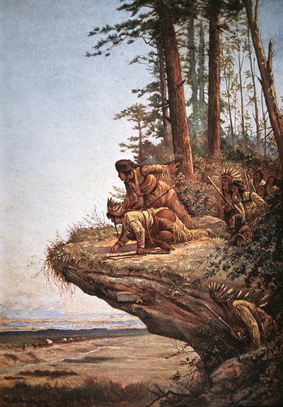 Watching the Wagons (farve litho) af Paul Frenzeny