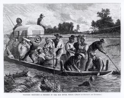 Western Sketches, a Freshet in the Red River, Texas, illustration fra  af Paul Frenzeny