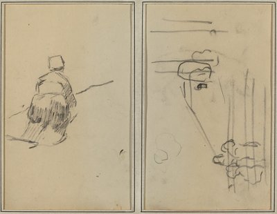 En bretonsk kvinde går; Skitse med trapper [verso] af Paul Gauguin