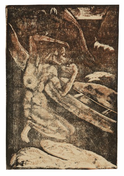 En fisker, der drikker ved siden af sin kano af Paul Gauguin