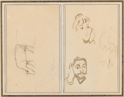 En Græssende Ko; Hovedet af en kvinde med hånden på kinden og hovedet af en mand med hånden på øret [verso] af Paul Gauguin