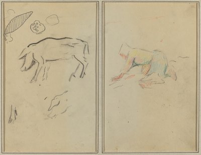 En gris; Bretonsk bonde knælende [verso] af Paul Gauguin