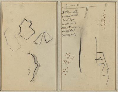 En profil og fire former; Skitse af en mands hoved [recto] af Paul Gauguin