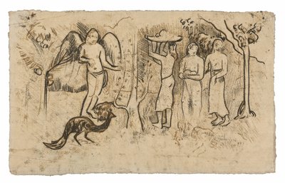 Engel, påfugl og tre tahitianere af Paul Gauguin