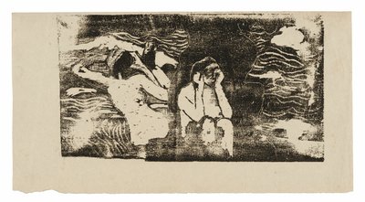 Ved de sorte klipper, fra suiten af sene træbloktryk af Paul Gauguin