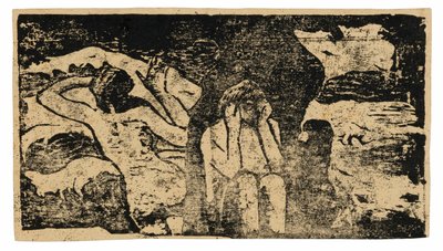 Ved de sorte klipper, fra suiten af sene træbloktryk af Paul Gauguin