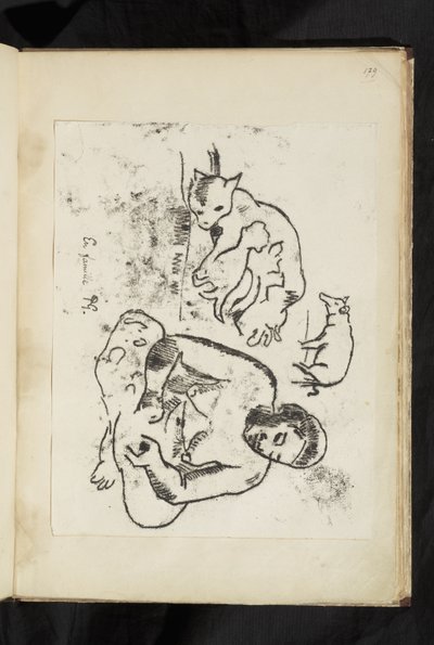 Avant et après - Siddende kvinde, kat med killinger og en gris af Paul Gauguin