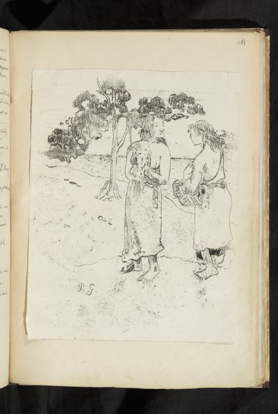 Før og efter - To kvinder, der samtaler i et landskab af Paul Gauguin