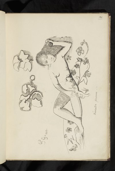 Før og efter - tegning "Dekorativ person" af Paul Gauguin