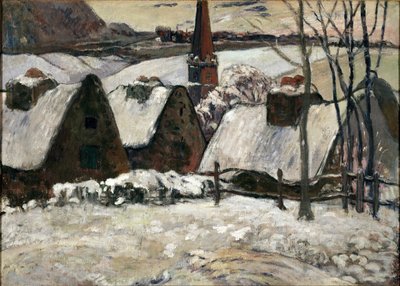 Bretonsk landsby under sneen (olie på lærred af Paul Gauguin