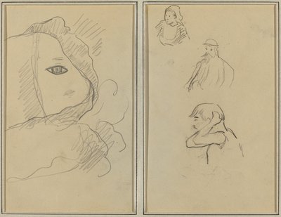 Øje og en del af ansigtet; En bretonsk kvinde og to mænd [recto] af Paul Gauguin