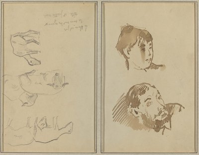 Fem Får; Hovedet af en kvinde og hovedet af en skægget mand [recto] af Paul Gauguin