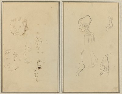 Fem undersøgelser af hoveder; En dreng i profil med studier af hænder og fødder [verso] af Paul Gauguin