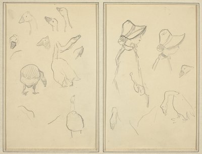 Gæs; Piger i hætter, gæs [recto] af Paul Gauguin