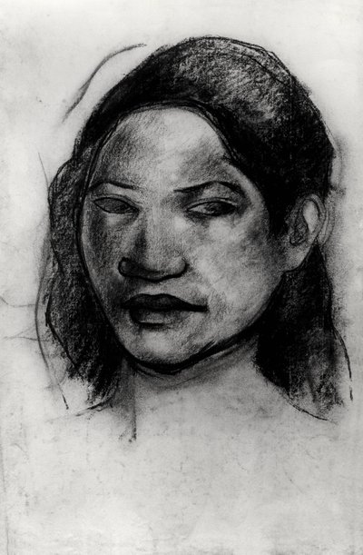 Hoved af en tahitianer (kul på papir) af Paul Gauguin